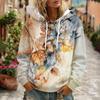Women's Floral Print Long Sleeve Hoodie with Pockets and