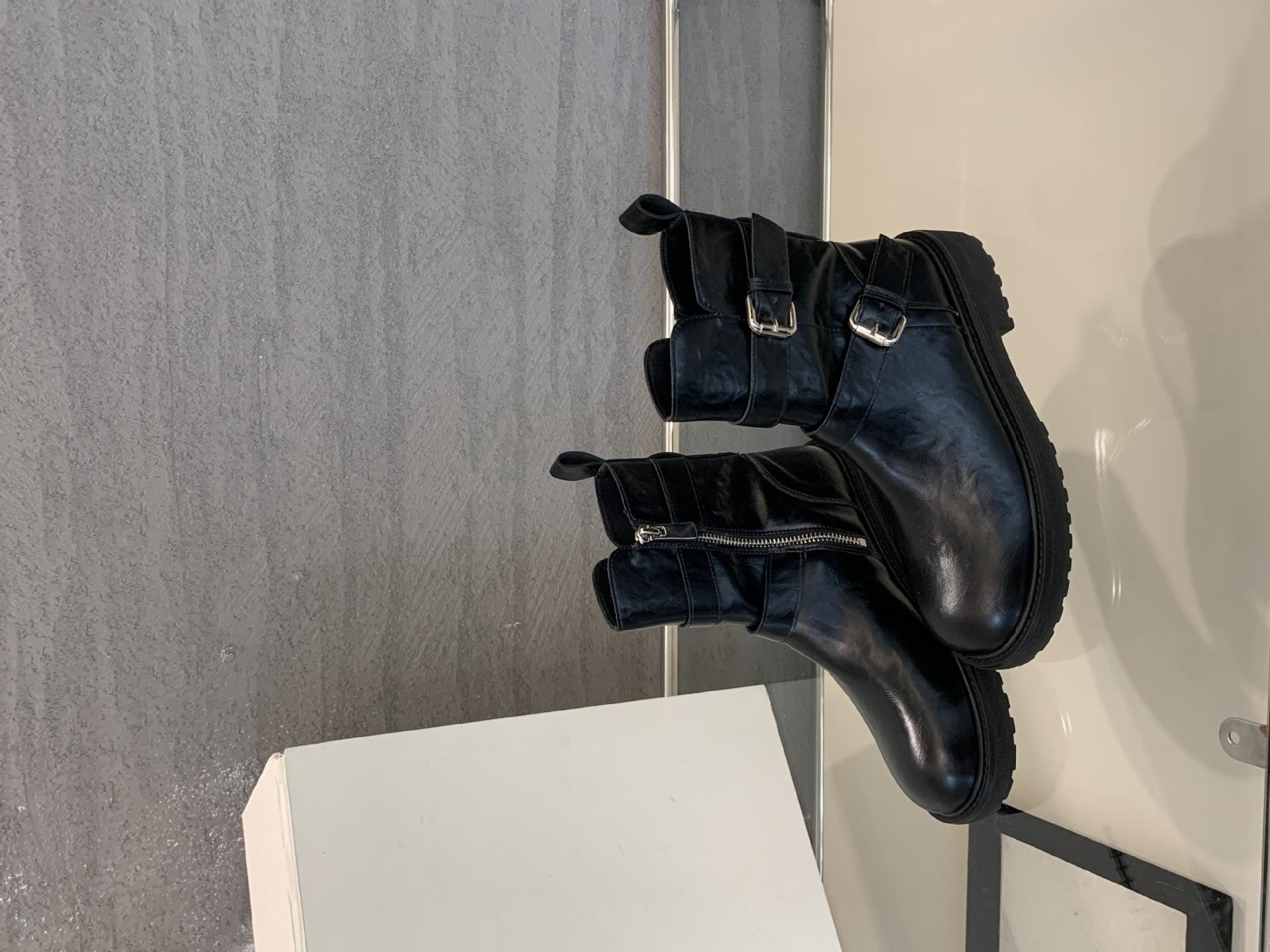 

Popular autumn and winter new thick-soled belt buckle handsome Martin boots women s retro western short boots round head short women s boots 35 чёрный