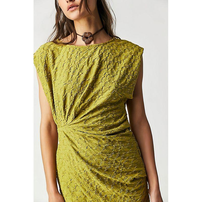 

FP Vietnam-Made Cool Frill Sleeveless Tops + High Waist Skirt Suit Mustard Yellow Tops(Single Top) S(No refund)