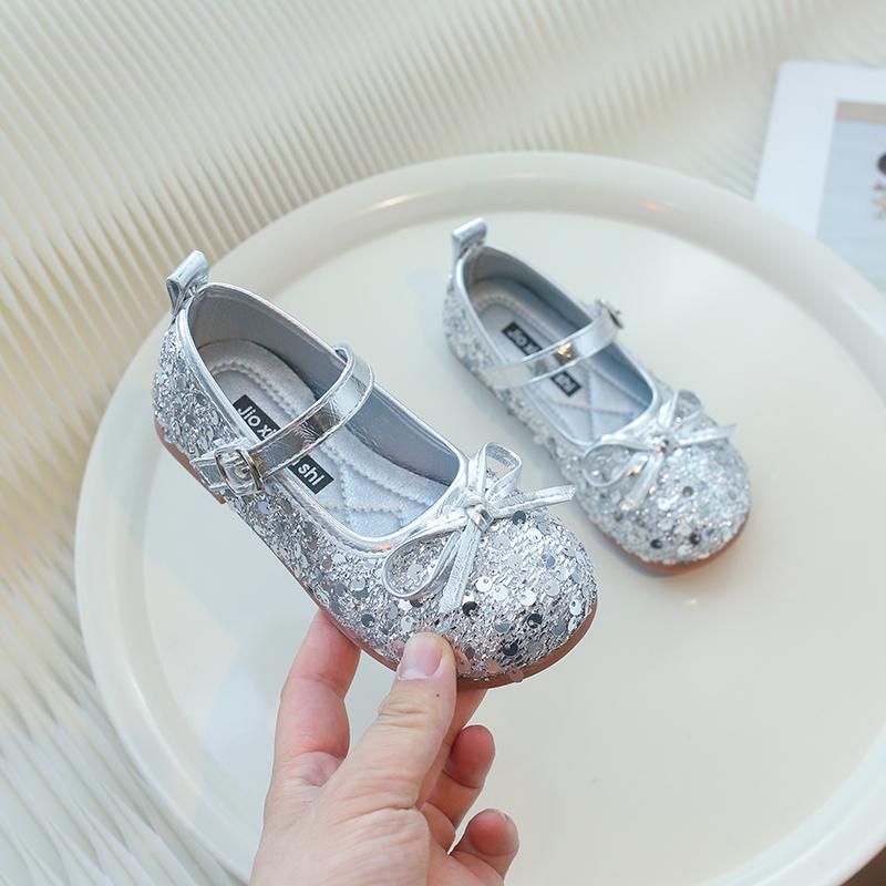 Kids Leather Shoe Glitter Versatile Ballet Flats for Girls Fashion Causal Children Elegant Princess Performance Shoes Soft Soled