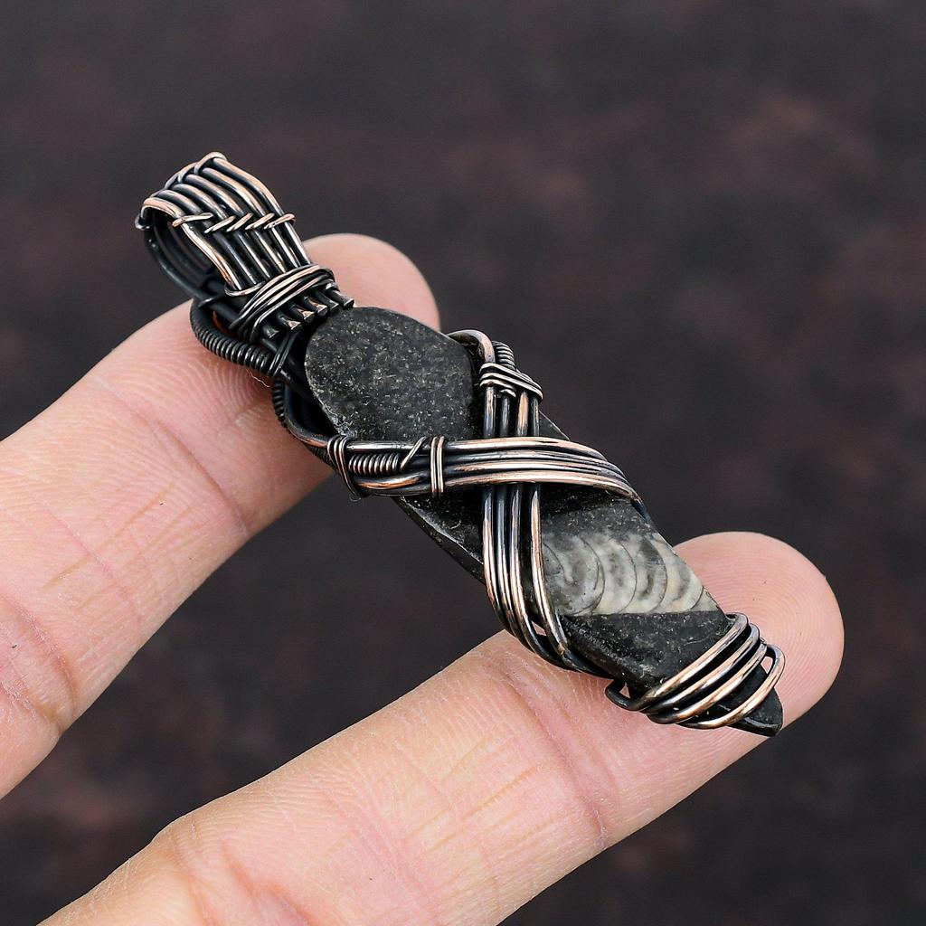 Orthoceras Fossil Pendant Copper Wire Wrapped Pendant Orthoceras Fossil Jewelry Dainty Gemstone Pendant Handmade Copper Jewelry Gift For Her