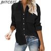 BITCED Spring/Summer Women's Pocketed Solid-Colour Button-Down Loose-Fit Long-Sleeved Shirt
