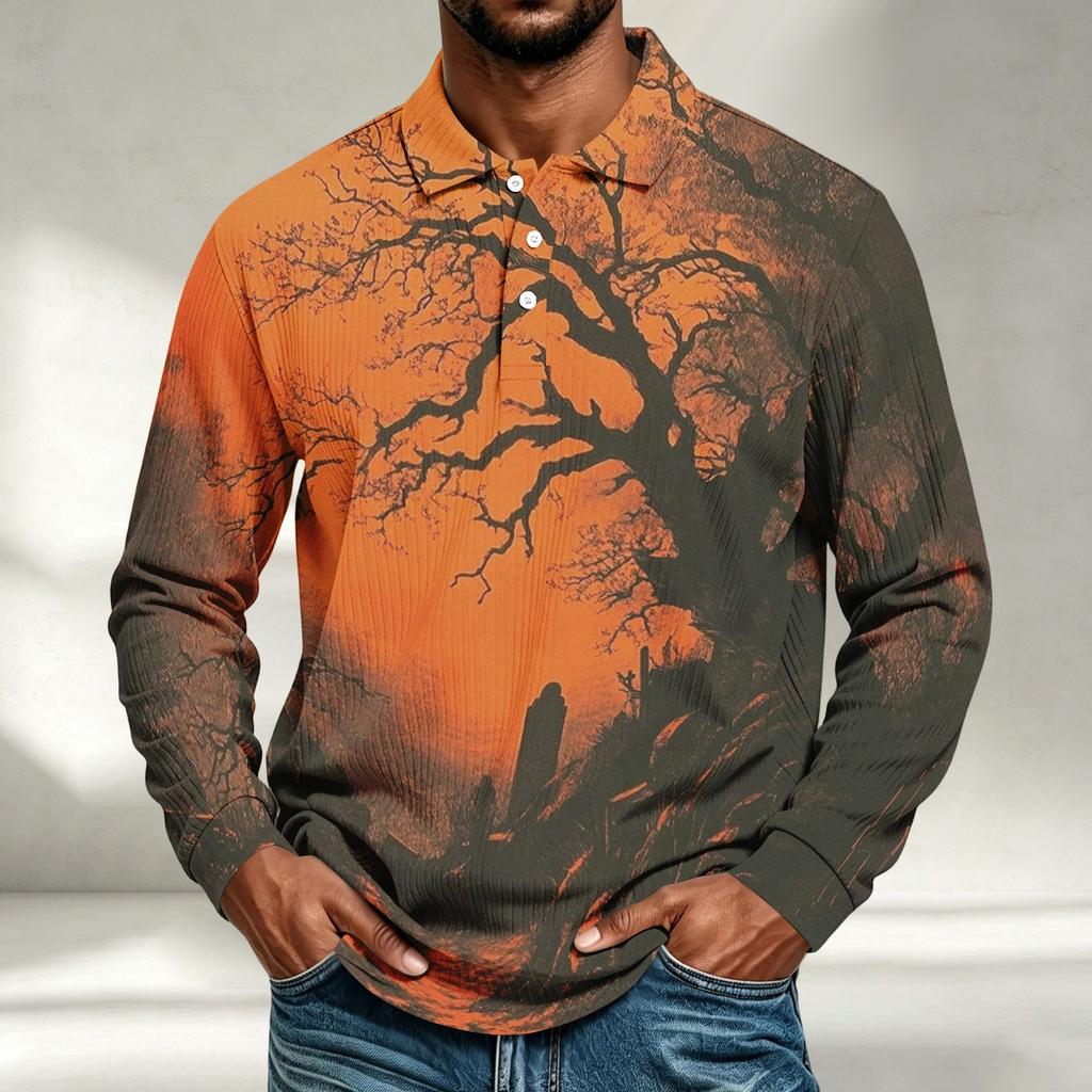 Men's Long Sleeve Shirt Halloween Print Loose Fit Casual Top
