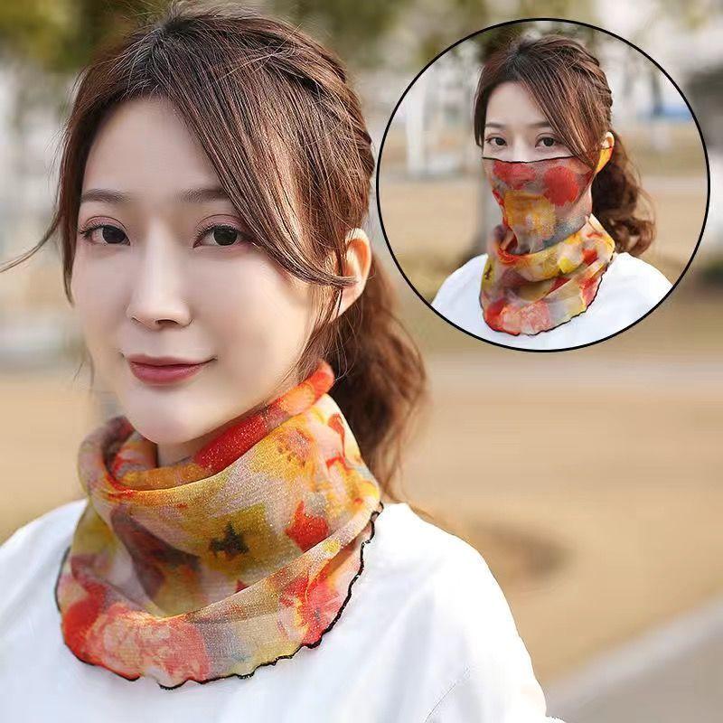 Summer Sunscreen Mask Women's Neck Protection Ear Hanging Veil Neck Scarf Anti-ultraviolet Silk Scarf Gauze Scarf