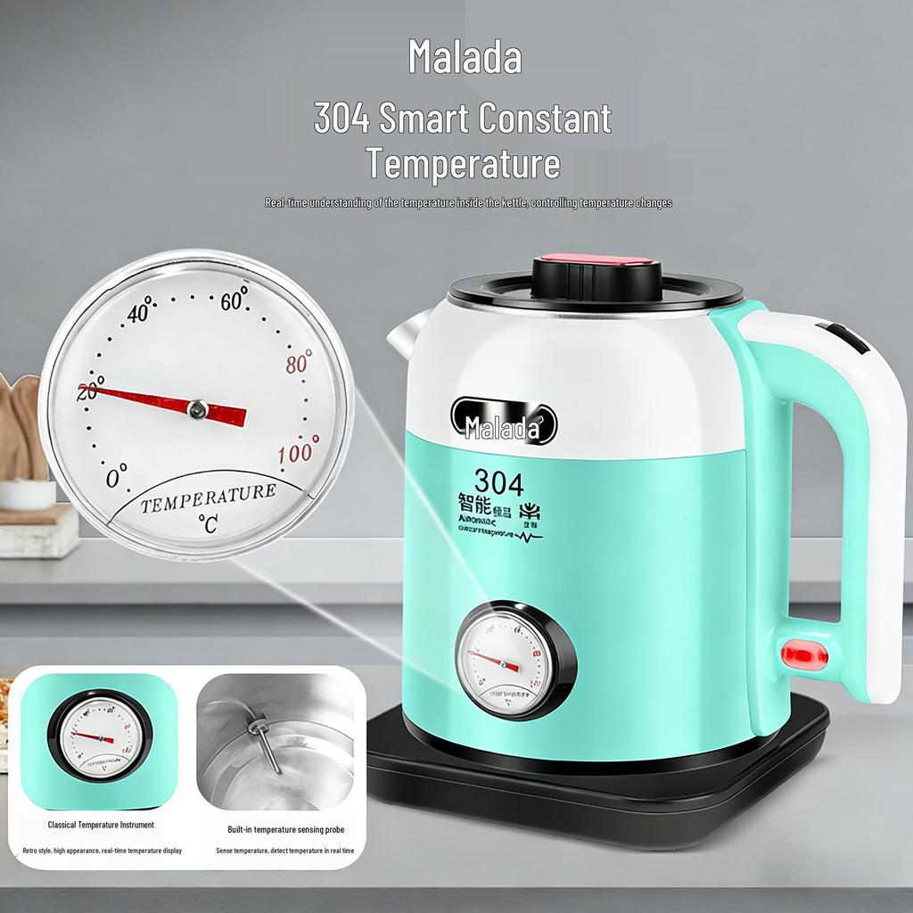 Smart 304 Stainless Steel Electric Kettle with Real-Time Temperature Display, Large Capacity, Safe for Infants and Pregnant Women.
