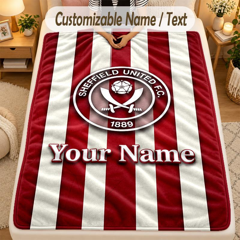 Flannel BlanketSheffield United FC Custom Name Text Personalized Soft Warm Throw Blanket Home Decor Gift