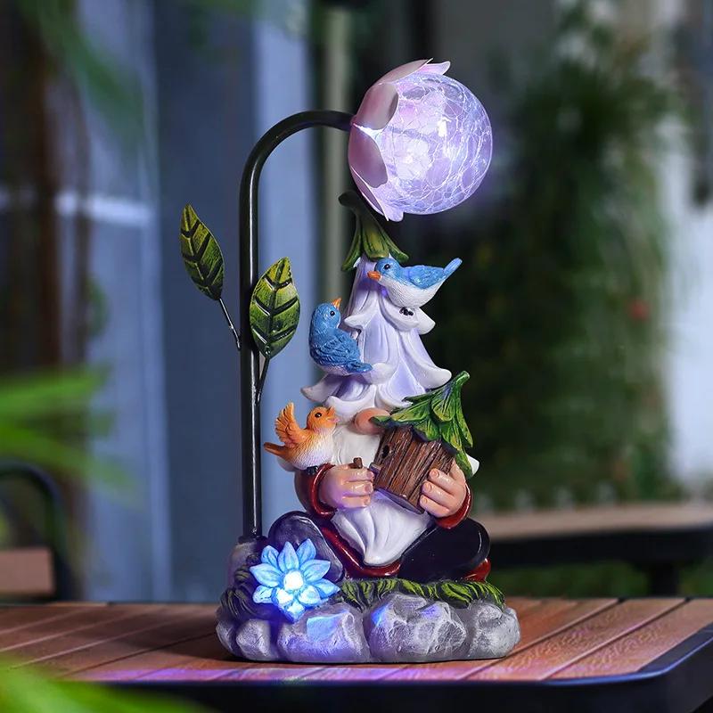 Home Decoration Accessories Garden Statues Sculptures Resin Gnome Figurine Solar Led Lights for Indoor Outdoor Patio Yard Lawn