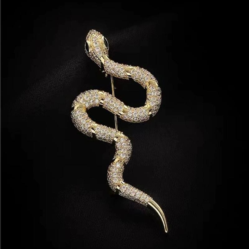 Unique Design Gold Color Snake Brooches for Women Men Unisex Full of Rhinestone Snake Animal Pins Badge Jewelry Gifts
