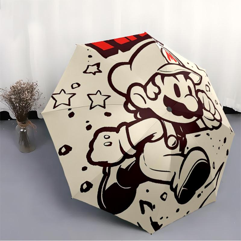 1pc Mario Adventure Automatic Open/Close Folding Umbrella, Windproof 8 Rib Construction, Lightweight Travel Umbrella for Women/Men, Ideal Gift,