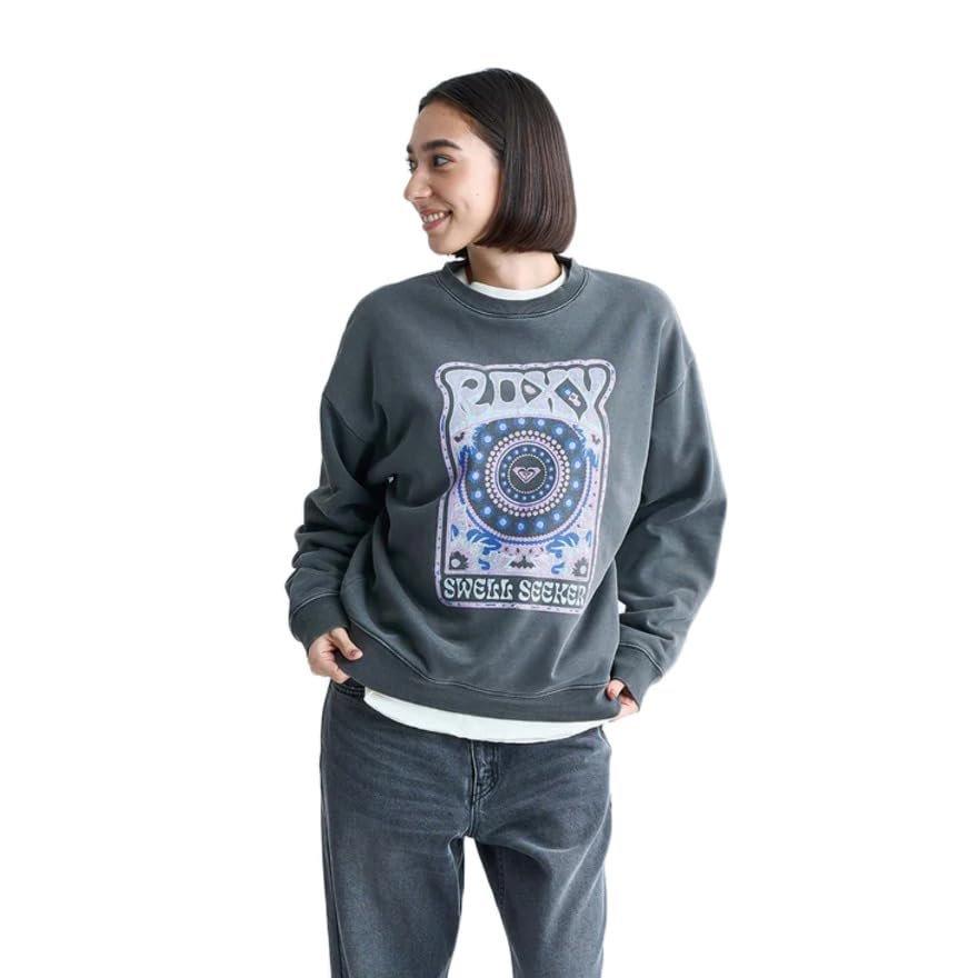 ROXY Pigment Dyed French Terry Crewneck Sweatshirt Vintage Style Pullover for Women