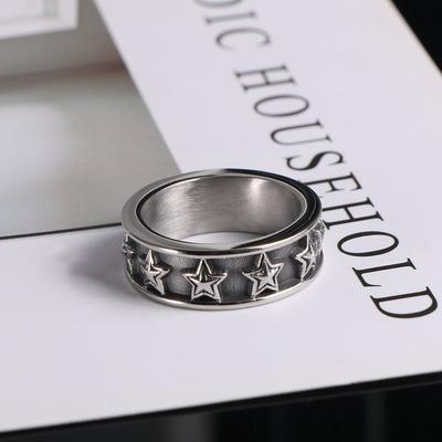 2026 European and American Star Ring Couple Pentagram Pair Ring Korean Version Personalized Old Retro Ring Can Be