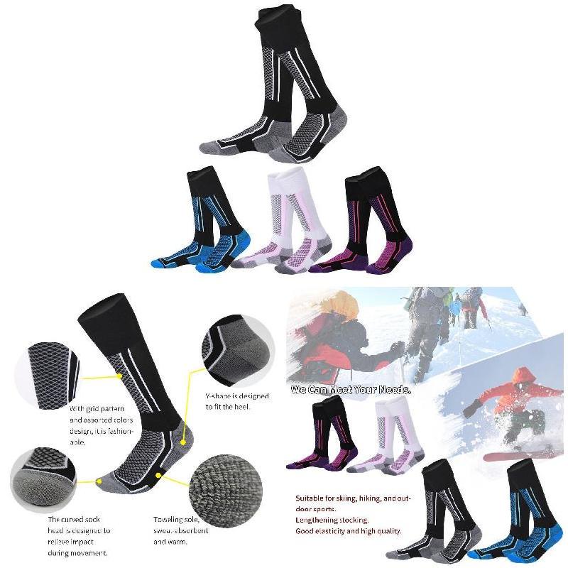 Winter Warm Thicken Ski Stockings Unisex Outdoor Full Cushioned Hiking Breathable Socks Anti-Cold High Sports Socks for Travel