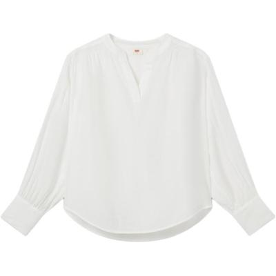 Levis Soft Comfortable Casual Solid Color Round Neck Long Sleeve Shirt Women Shirts White 003HP-0000