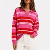 Women's Striped Knit Sweater with Collar for Casual Everyday