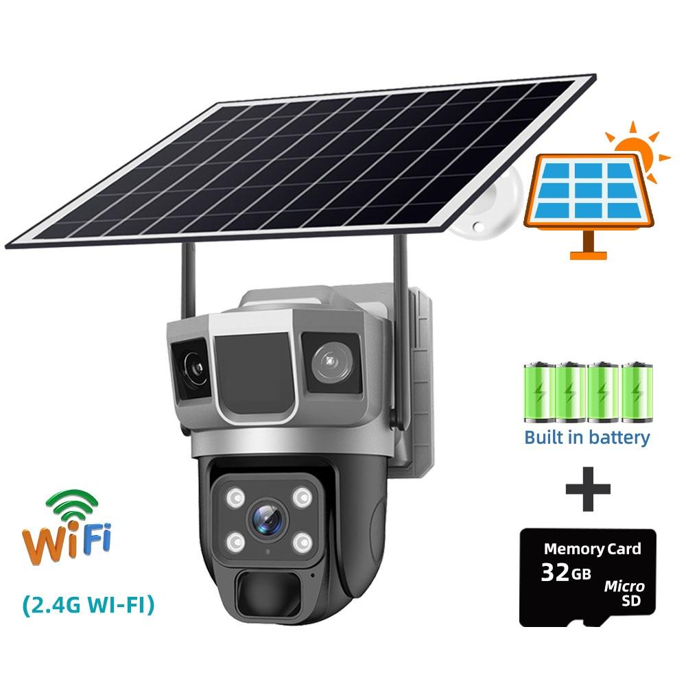 Güneş Enerjili Gözetim AOV Tam Renkli Gece Görüşü Dış Mekan Su Geçirmez 24 Saat Kayıt Güneş Enerjili Kamera