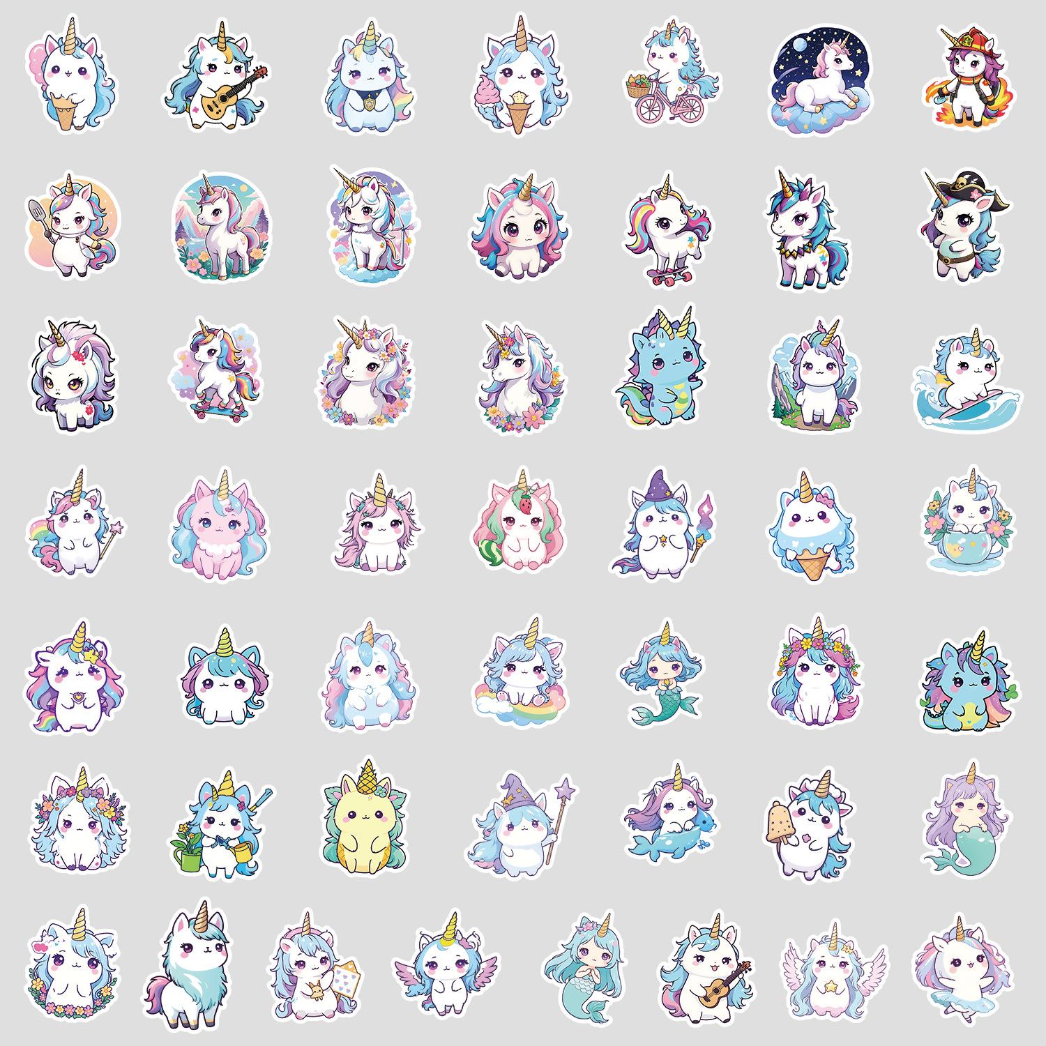 

50 Наклеек-дудлов в милом стиле «Единорог», новый стиль, для украшения стакана для воды, чемодана, водонепроницаемые