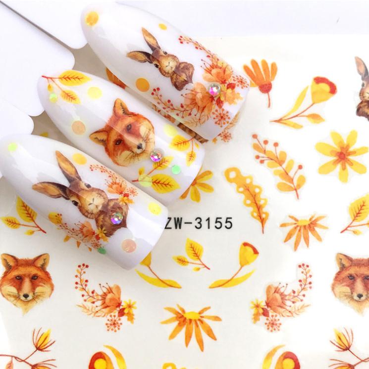 1 Sheet Flower Series Nail Art Water Transfer Sticker Full Wraps Deer Lavender Tattoo Flamingo Nail Tips DIY Decals Decoration