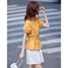 Women's French Style V-Neck Petal Hem Blouse