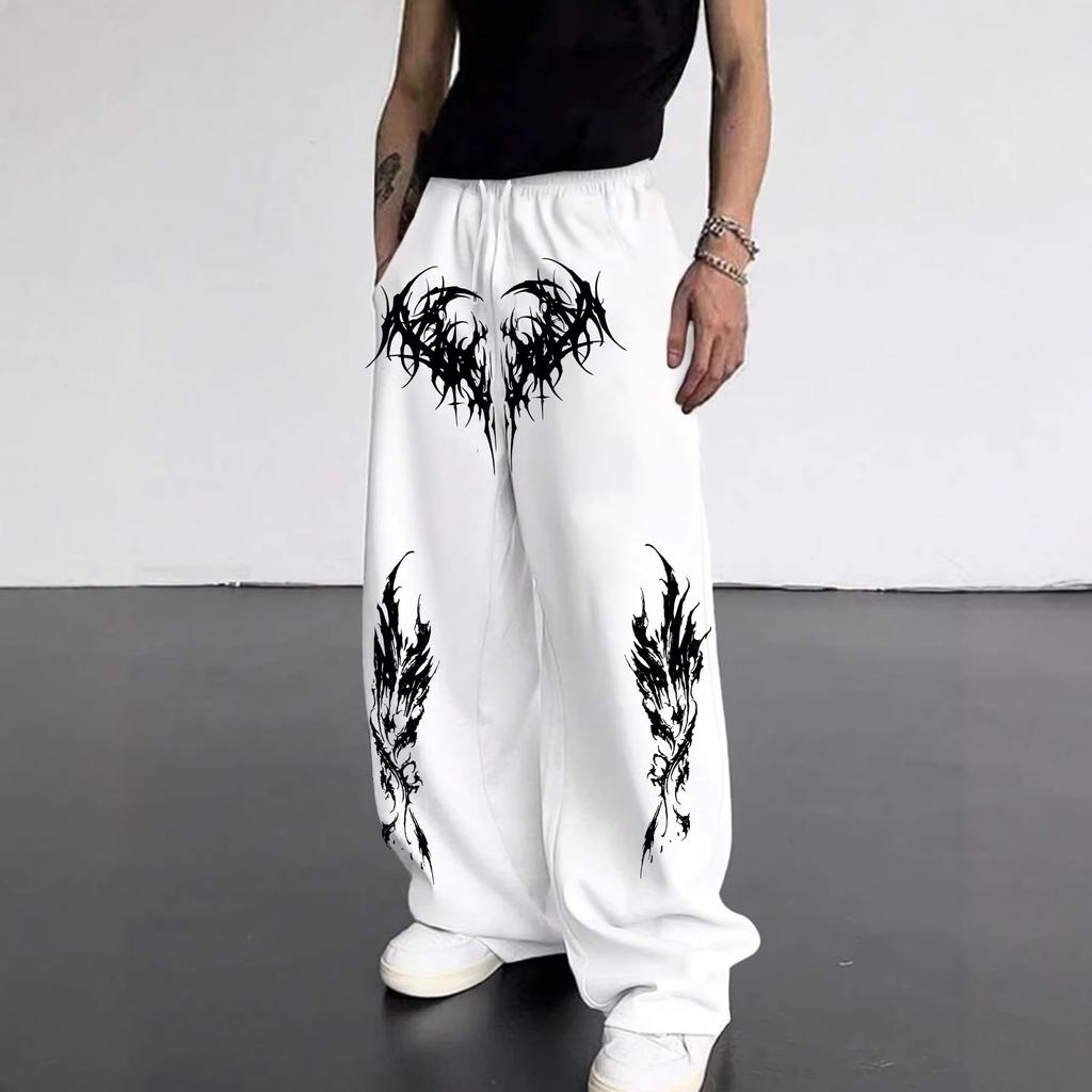 Pantaloni della tuta larghi con stampa tribale gotica da uomo Harajuku Streetwear Coulisse Vita elastica Larghi Morbidi Pantaloni casual