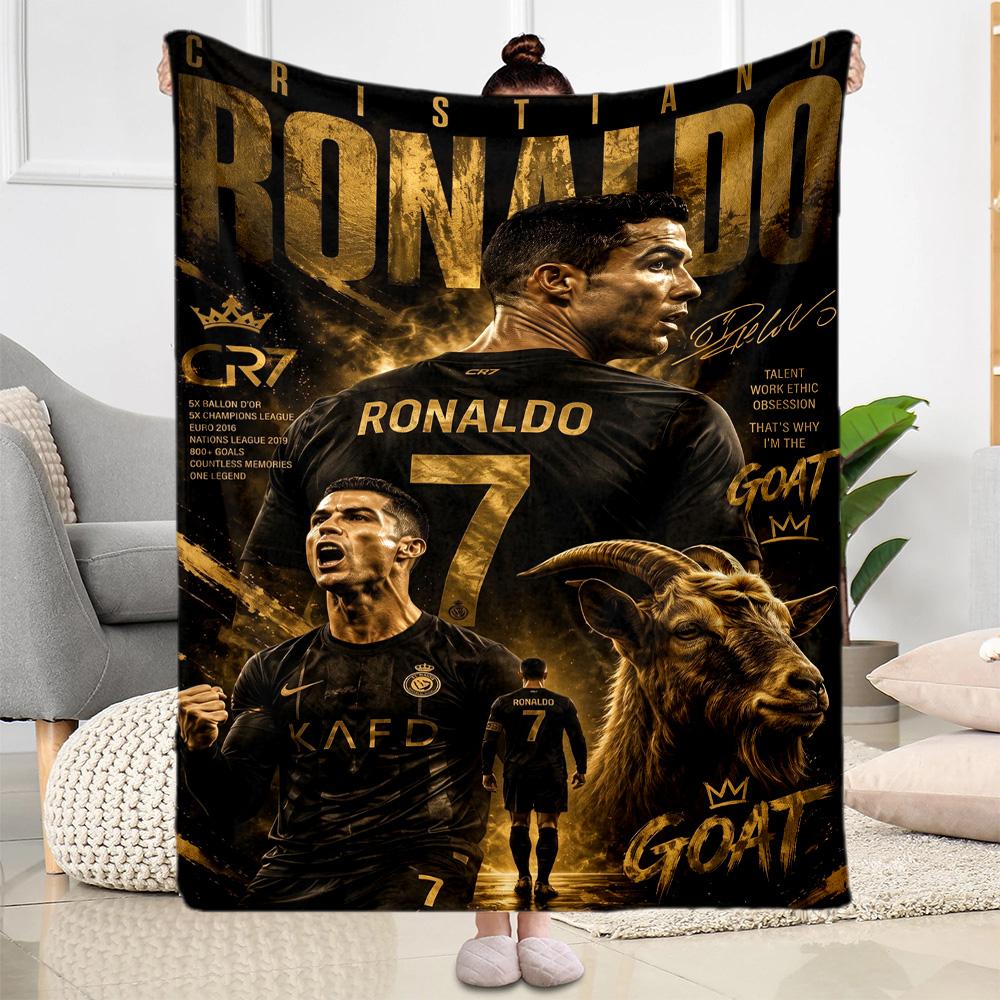 Ronaldo's Legacy: Goat Blanket Soft Warm Cozy Great for Sofa Bed Bedding All-Season Use Playful Design Suitable for Gifting Relatives and Friends