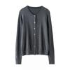 Women's Round Neck 100% Wool Knit Cardigan Sweater - Single-Breasted, Thin German Yangzi Yarn Design