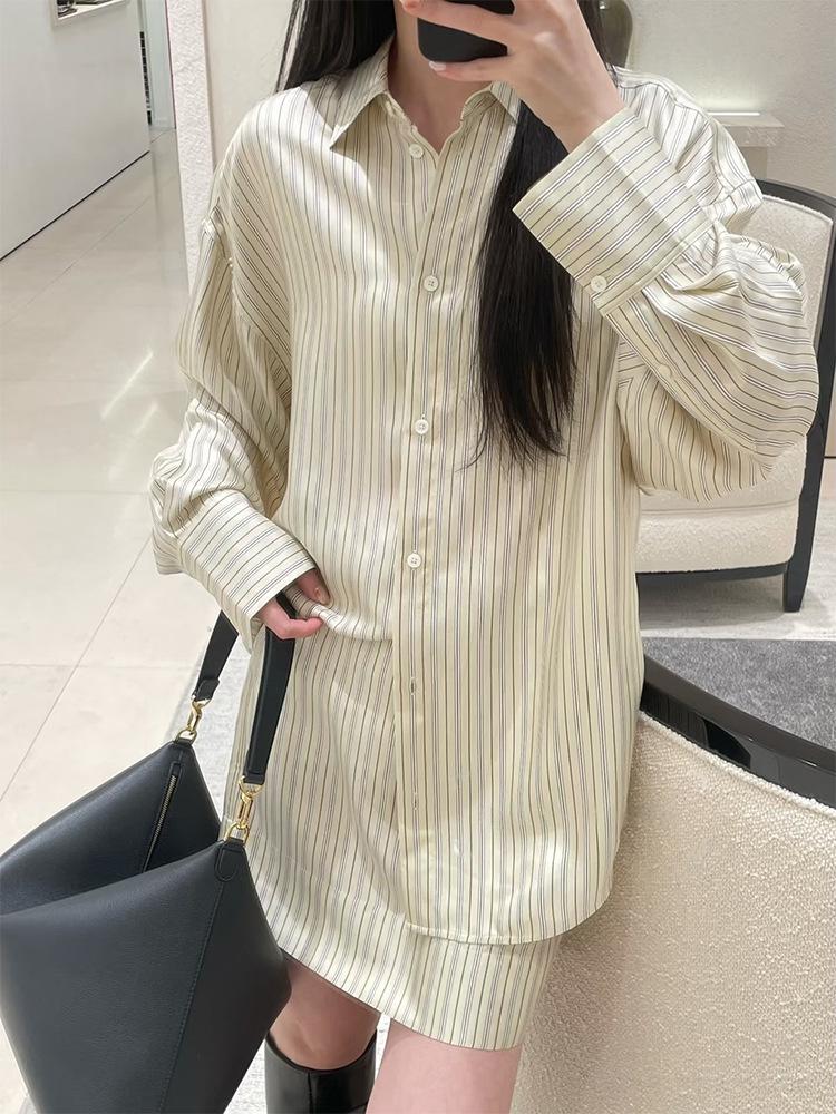 Wen Jiu 26 Early Spring New 100% Mulberry Silk Striped Loose Women's Shirt