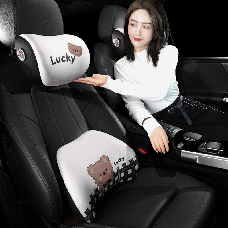 Kreslený medvěd paměťová pěna bederní polštář do auta - Celosezónní pohodlný polštář