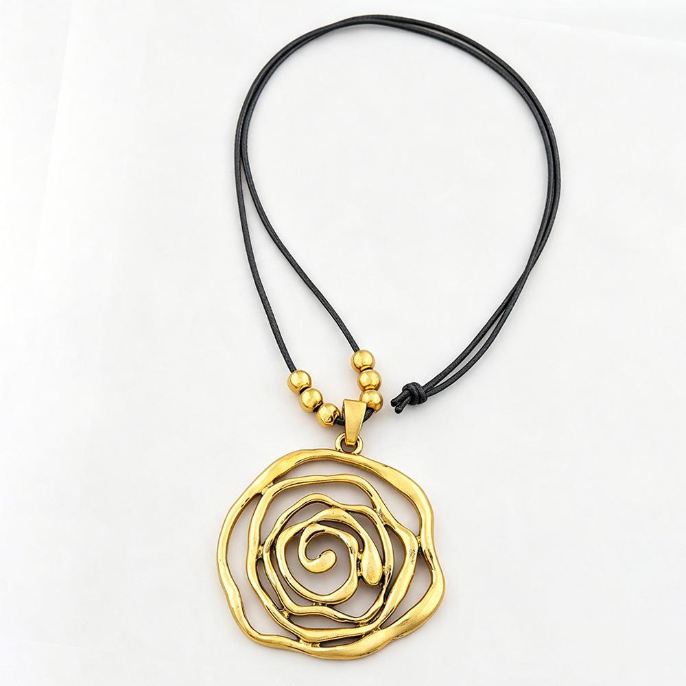 European & American Creative Wax Cord Necklace with Geometric Rose Pendant