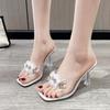 Shoes Woman Transparent Flower High Heels Slippers for Women Summer Women Crystal PVC Sandals Ladies  Mules Sandalias Mujer