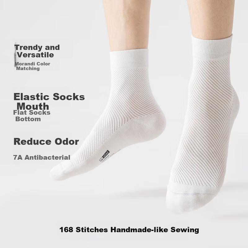 JOAE [100% Pure Cotton Odor-Resistant] 6 Pairs Men's Socks, 7A Mesh Breathable Anti-Pilling Mid-Calf Socks for Spring And Autum