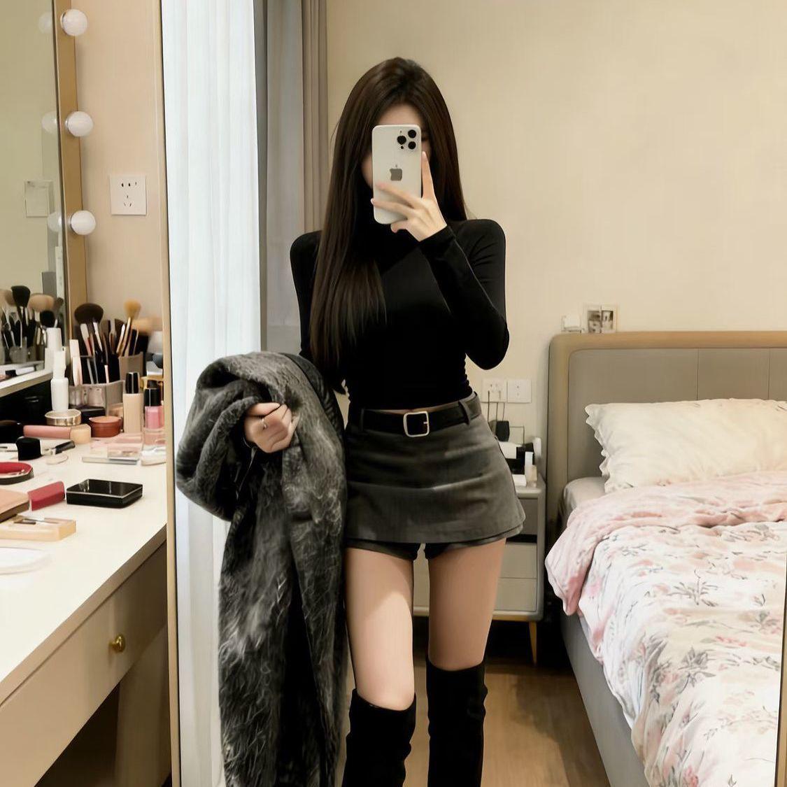 

Autumn-Winter High Waist Grey Skirt & Top Set - Trendy Slimming Short Skirt Ensemble M
