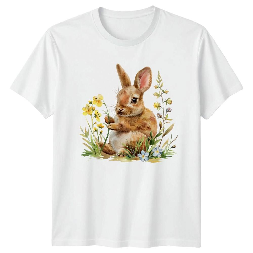 Watercolor Bunny Rabbit With Wildflowers Unisexs TShirt Spring Easter S