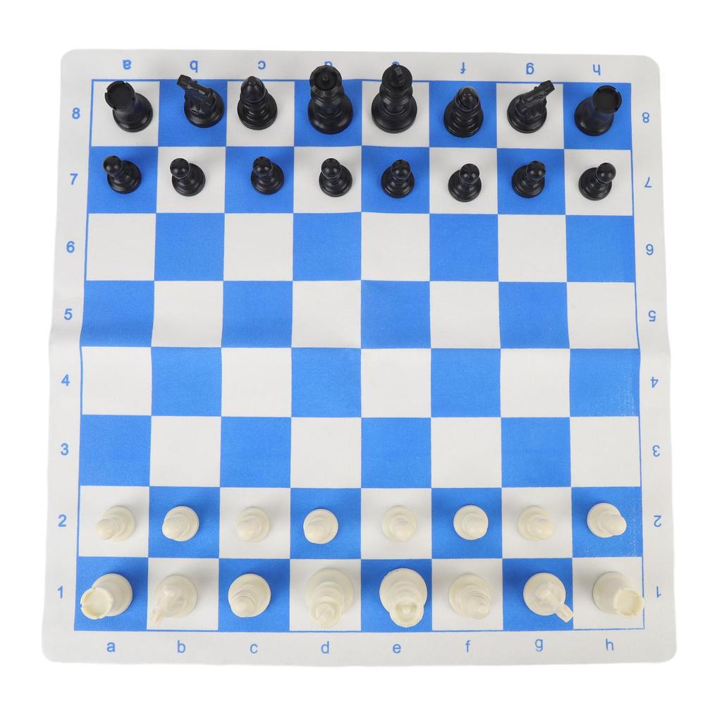 19,7 Zoll Schachspiel-Set Kunststoff 32 Schachfiguren Schachfiguren mit PU Blau Weiß Gitter Schachbrett und