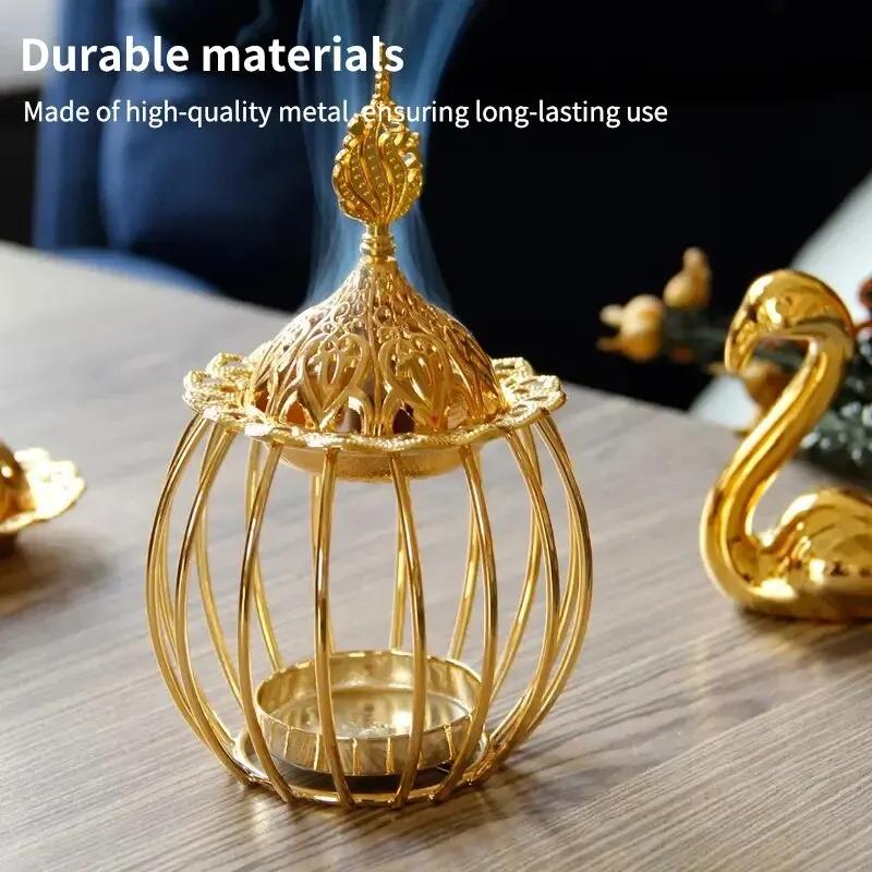 

Арабская золотая курильница для благовоний, комнатные свечи, эфирные масла, ароматерапевтическая лампа, сандаловое железо, курильница для благовоний в форме птичьей клетки