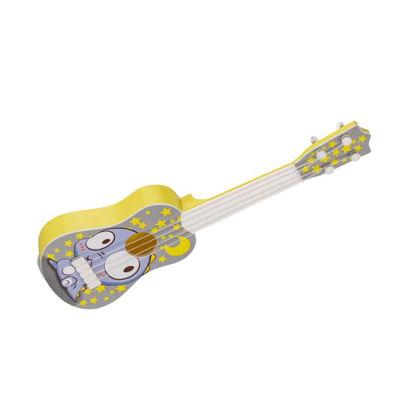 Kids Guitar Toy Plastic Cartoon Pattern Educational 4 String Playable Ukulele Toy for Boys Girls Big Eye Dragon Pattern