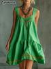 Neues Retro Lässiges Mode Gepresste Blume Bequem Einfarbige Baumwolle Leinen Mini Trägerkleid
