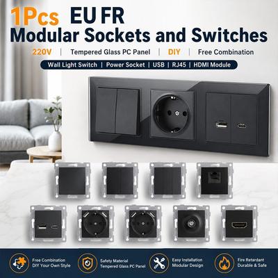 1Pcs 220V 16A 250V Panel Wall Switch  for Free Combination Electrical Outlet Module