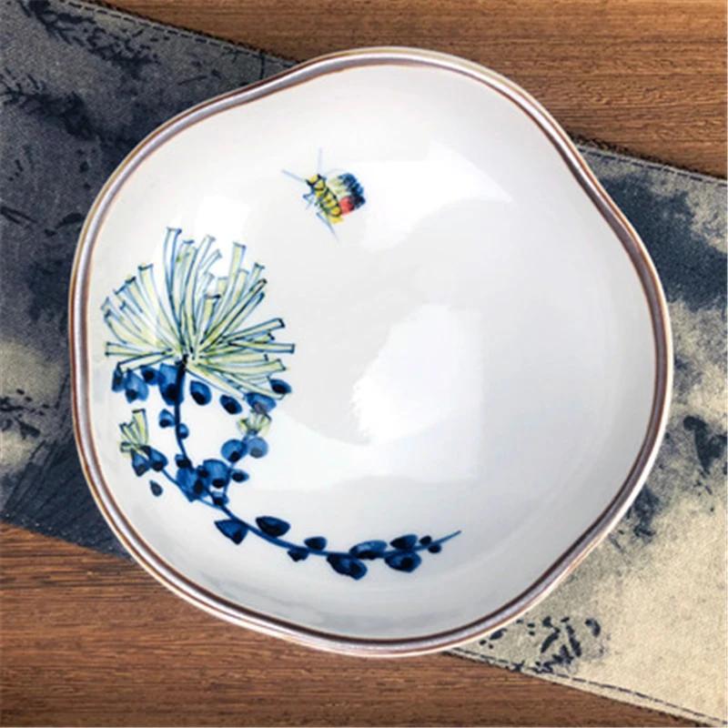 Refreshment Dish Chinese Fruit Dessert Plate Small Dish Jingdezhen Underglaze Color Ceramic Tea Tray Hand Painted Tableware