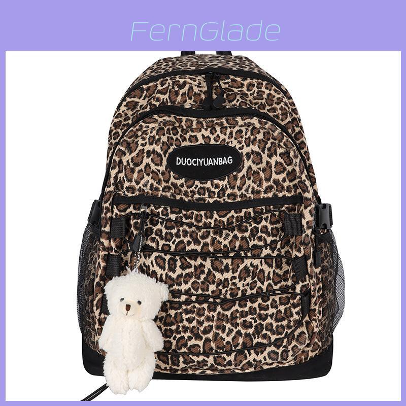 Original Japanese Harajuku Style Retro Leopard Print Student Backpack Korean Version Ulzzang Versatile Large Capacity