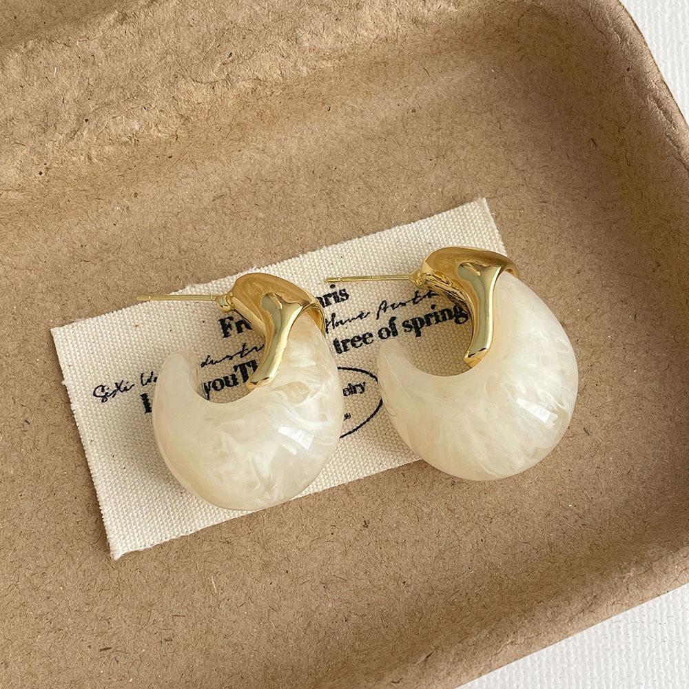 

Trendy Water Drop Brown Resin Stud Earrings Vintage Dome Copper Gold Plated Earring For Women Girls Teardrop Ear Daily Wear
