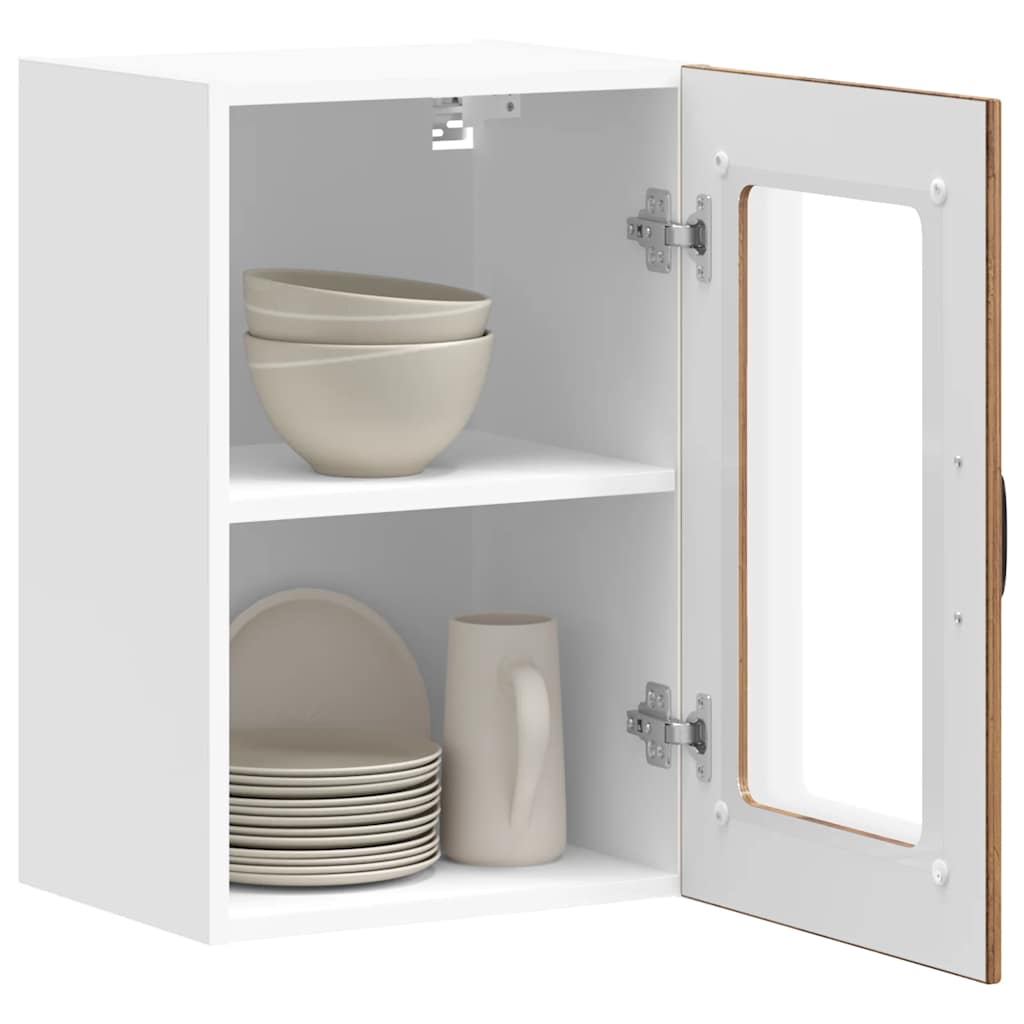 Wall Mounted Kitchen Cabinet with Glass Door Lucca Vintage Wood Look