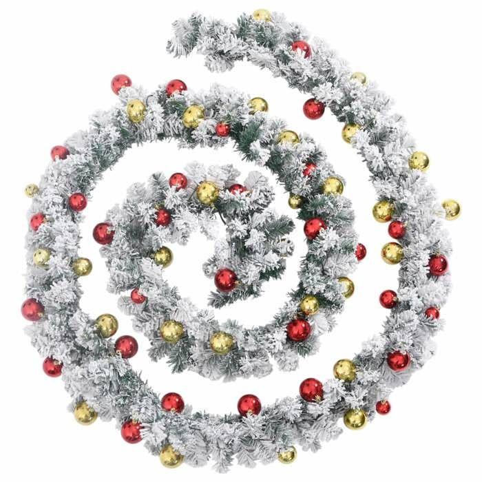 VidaXL Christmas Garland with Balls and Green LED Lights 5 M PVC, Christmas Decoration, Hanging Christmas Decor 4019672