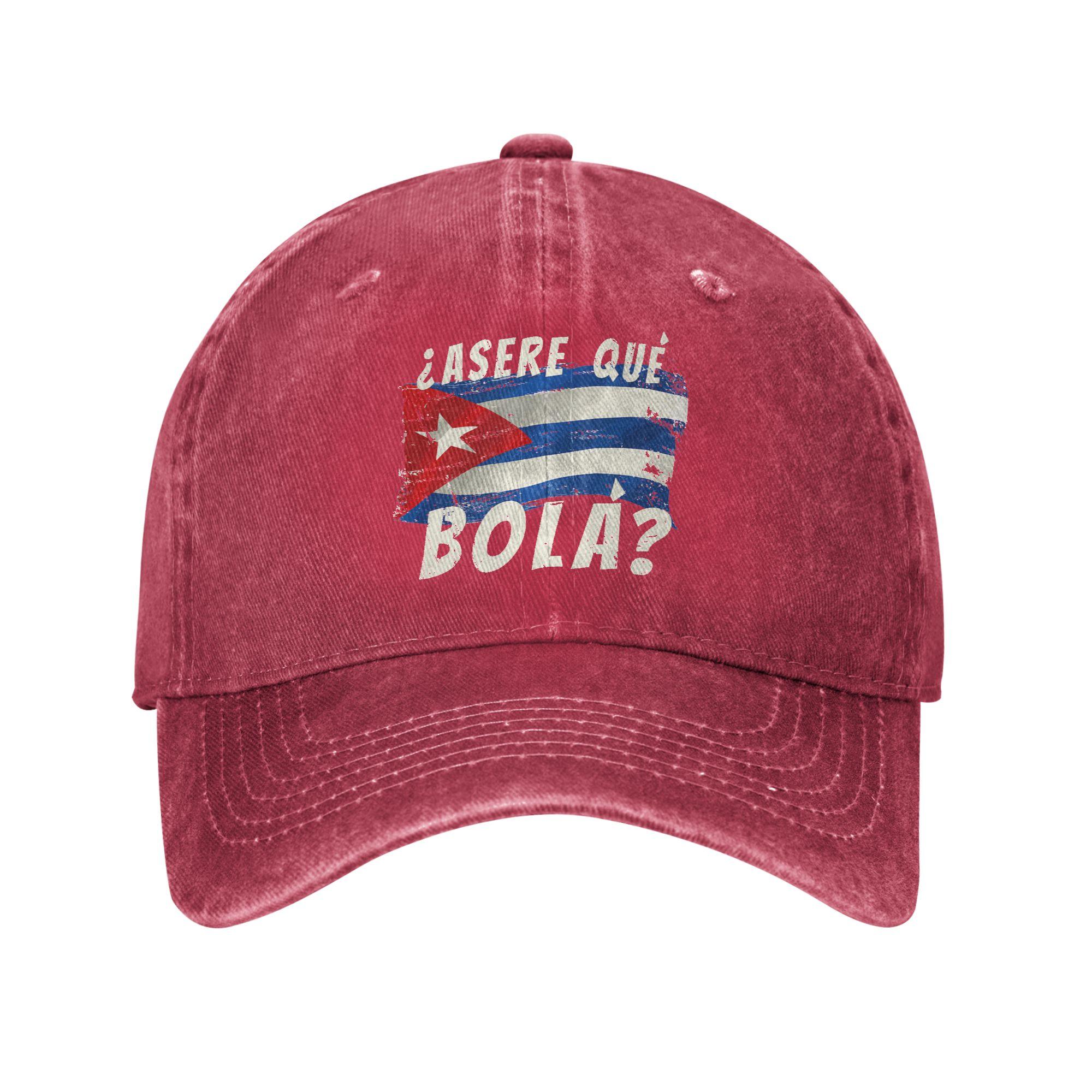 Casual Funny Cuban Greeting Asere Que Bola Baseball Cap Men Women Distressed Washed Snapback Hat Flag Outdoor Activities Gift Adjustable