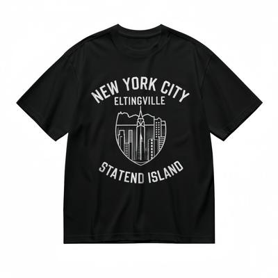 Męska Klasyczna Koszulka NYC Staten Island Nadruk Miejski Czarna Bawełna Oddychająca