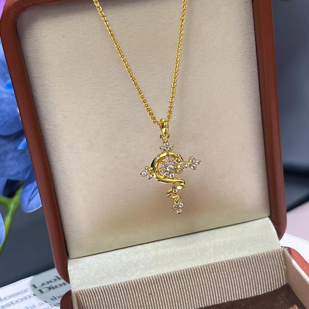 Medieval Vintage Snowflake Point Drill Cross Snake Necklace Premium Niche Versatile Can Pull Collarbone Chain