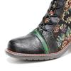 Johnature Botas largas de cuero genuino para mujer, zapatos hechos a mano con estampado Retro, Color a juego, con cordones, hasta media pantorrilla