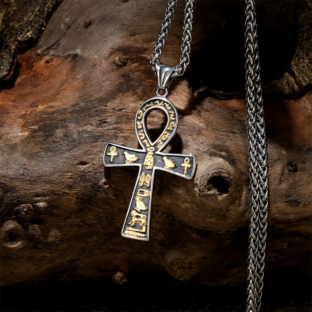 Starověké egyptské náhrdelníky Ankh Cross pro muže a ženy z nerezové oceli, věčný život, přívěsek, unisex, amulet, šperky, klíčenka, lano