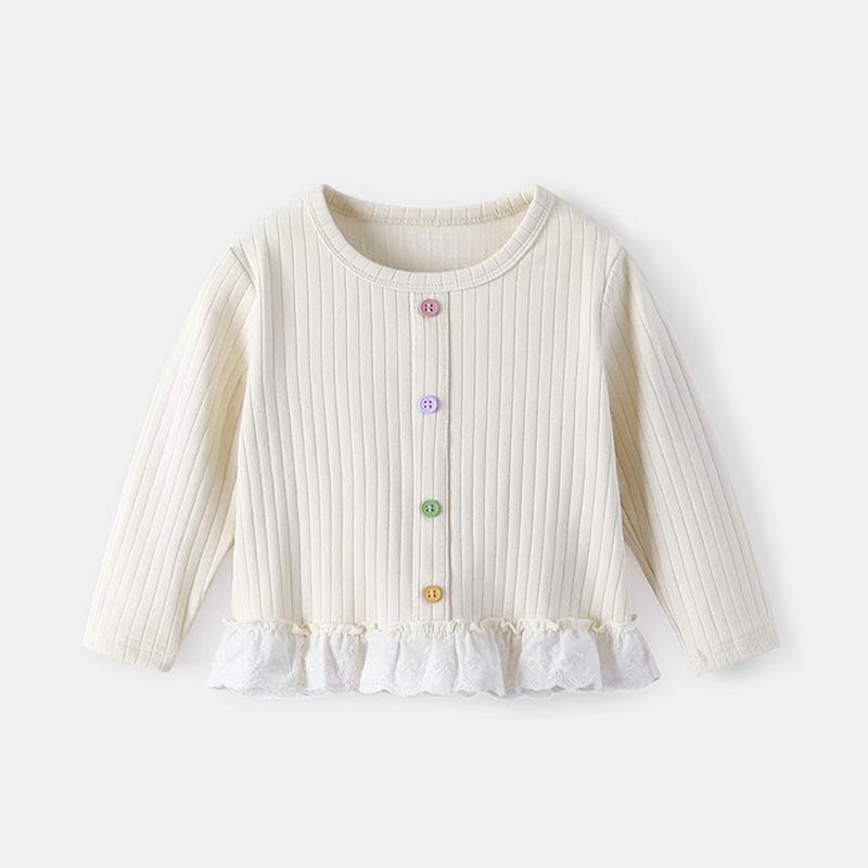 Autumn Lace Trim Long Sleeve T-Shirt for Girls