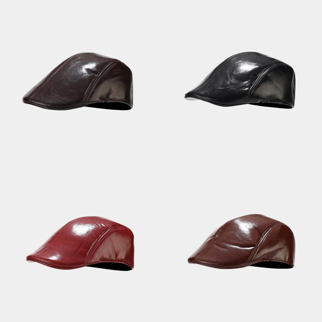 Pu Leather Beret Hat For Men Women Retro Round Top Winter Fashion Accessory