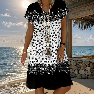 Sommermode Damen V-Ausschnitt Kurzarm Retro-Stil Bedrucktes Kleid Sex Kurzer Rock Kleider